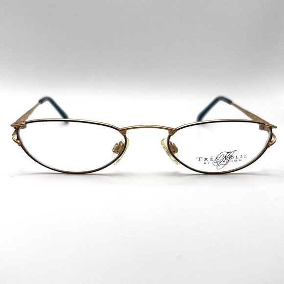 Marchon Tres Jolie 20 Eyeglass Frame Oval Metal Gold Autumn Blue 49-19-135 Japan main image 8